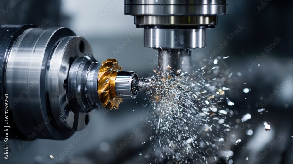 Poster modern cnc machine cutting through metal with precision and efficiency