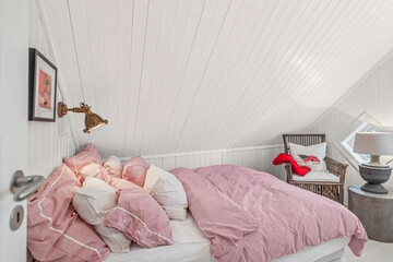 Modern luxury bedroom interior in minimal scandinavian style, 3d render