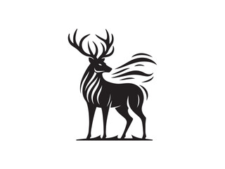 Black and White Vector Illustration of a Deer in Minimal Style silhouette