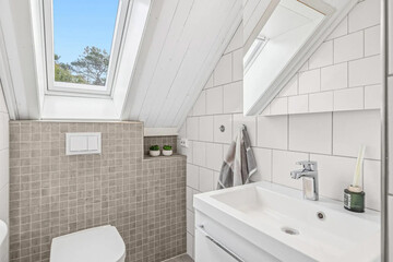 Modern bathroom interior in minimal scandinavian style, 3d render