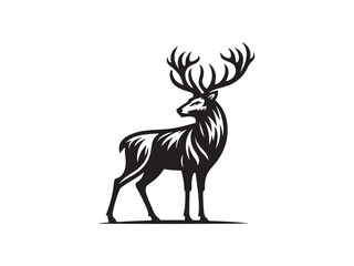 Black and White Vector Illustration of a Deer in Minimal Style silhouette