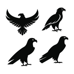 Fototapeta premium Majestic Birds of Prey Silhouettes Featuring Eagles and Hawks in Various Poses