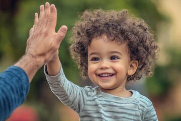 Joyful Toddler Giving High-Five to Smiling Adult