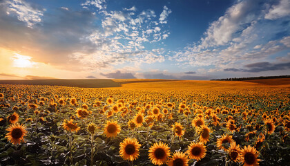 Obraz premium minimalist interpretation of a lush sunflower landscape with a scenic sky