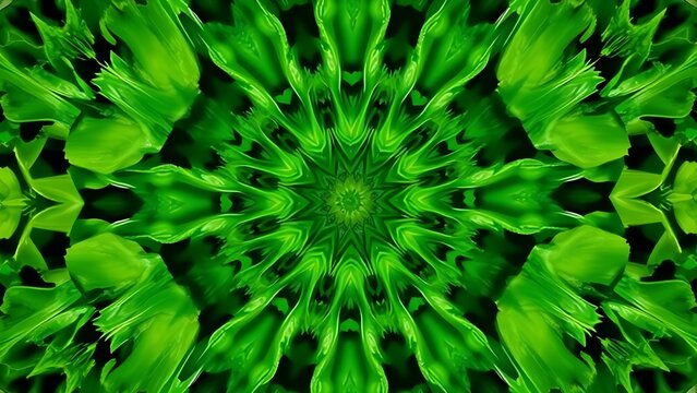 Whirlpool of emerald-green vegetables consuming fat cells in kaleidoscopic pattern.