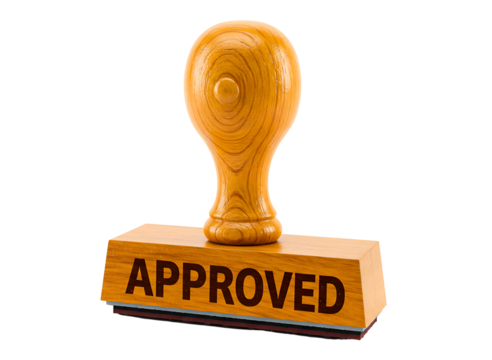 Wooden rubber stamp with the word approved isolated on transparent background