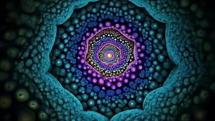 Intricate Colorful Mandala Geometric Pattern Design Featuring Hexagon Shapes in Vibrant Purple Pink Blue Teal Green Brown and Black Colors with Dark - Powered by Adobe