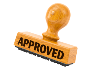 Wooden rubber stamp with the word approved isolated on transparent background