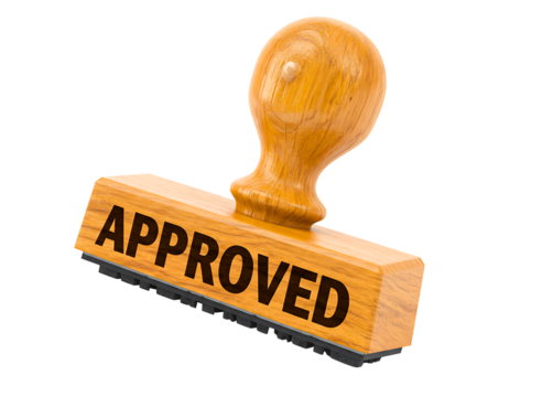 Wooden rubber stamp with the word approved isolated on transparent background