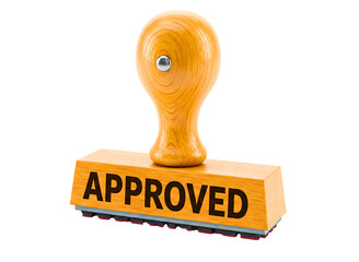Wooden rubber stamp with the word approved isolated on transparent background