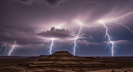 Spectacular Lightning Storm Over the Arizona Desert Badlands Landscape