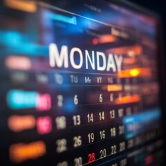 Obraz premium Blurry Digital Calendar Display with Date and Day Focused