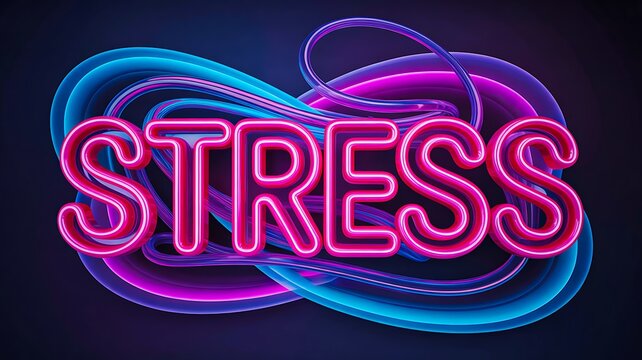 Bright neon typography of stress with electric abstract light design
