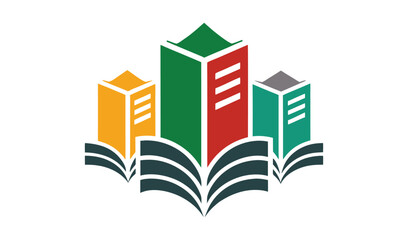 Abstract logo of books transforming into modern buildings symbolizing education and growth