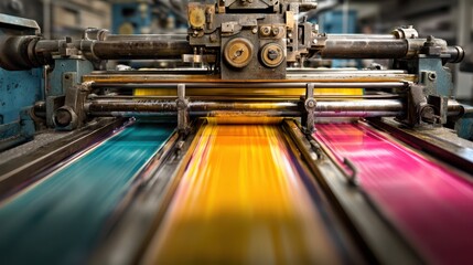 Fototapeta premium Colorful Printing Press Machine in Action for Creative Packaging