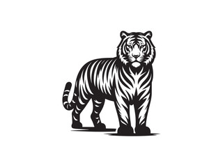Black and White Vector Illustration of a Tiger in Minimal Style