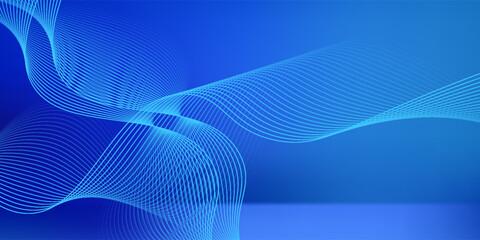 Abstract blue gradient background with shining lines waves. Minimalist background for banner, poster, cover, brochure, flyer, website