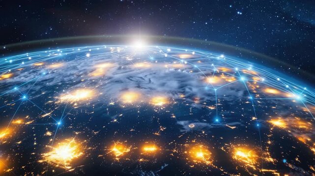 Planet with digital network connecting different continents