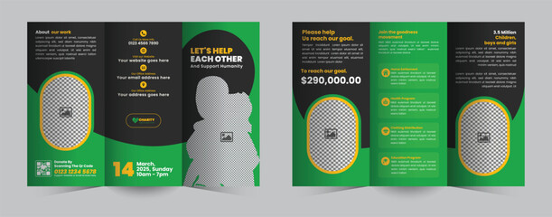 Charity Trifold Brochure Design Template for Donation Campaign and Fundraising Event