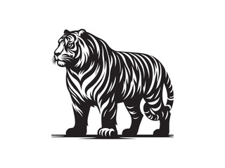 Black and White Vector Illustration of a Tiger in Minimal Style
