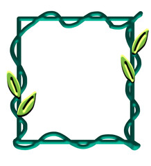 Wavy blue-green line frame with leaves, perfect for nature or eco-friendly themed content