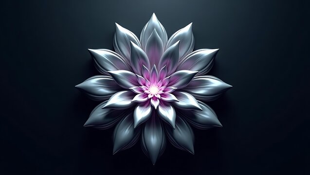 Abstract Futuristic Silver Flower on Dark Background