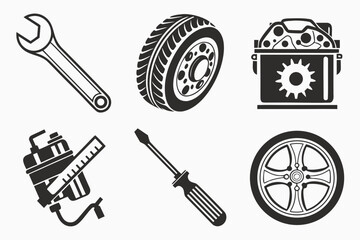 Automotive Tools and Car Parts Icons.