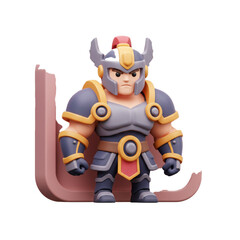 A stylized warrior stands ready for battle with confident determination and a stern expression showcasing strength.