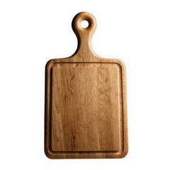 Fototapeta premium Photo of a rustic wooden cutting board with a handle, isolated on a transparent background for culinary use
