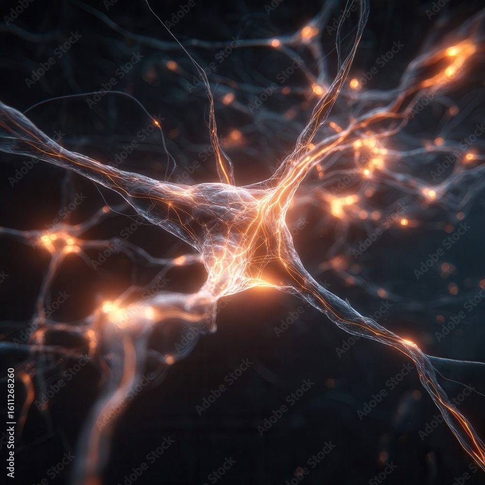 Poster a complex network of glowing, abstract neural pathways. scientific visualization, futuristic. pulsat