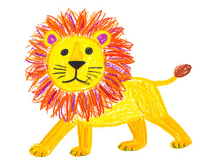 Fototapeta premium Colorful lion drawn with crayons