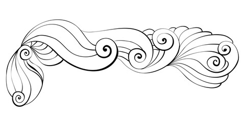 Fantasy outline doodle corner, divider with swirls and waves for design and creativity