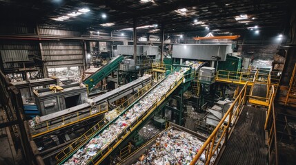 Obraz premium Waste Processing Machinery in Recycling Plant Interior Environment