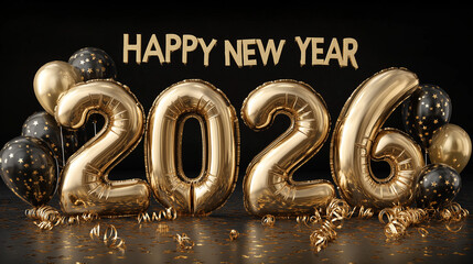 Golden Balloons Celebrate New Year 2026