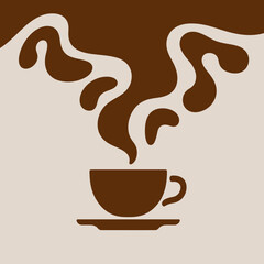 Stylized Coffee Cup Silhouette with Abstract Steam Design for Cafe Branding and Menu Illustrations Offering Warmth