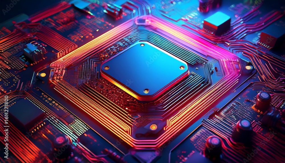 Poster close up of circuit board with central processor