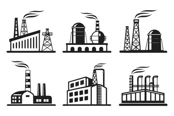 Obraz premium Industrial Factory Icons with Smoke Stacks.