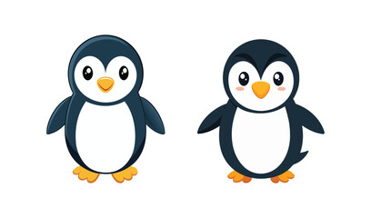 Fototapeta premium Cute cartoon penguins standing side by side with white background