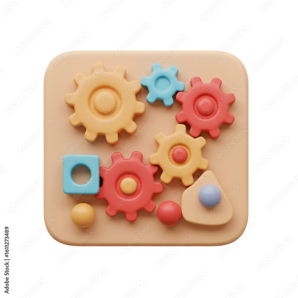 Fototapete colorful gears and shapes interlock on a smooth creating a playful and engaging visual representatio