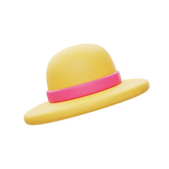 A whimsical yellow hat adorned with a bright pink ribbon captures the essence of joyful celebrations and sunny outdoor leisure.