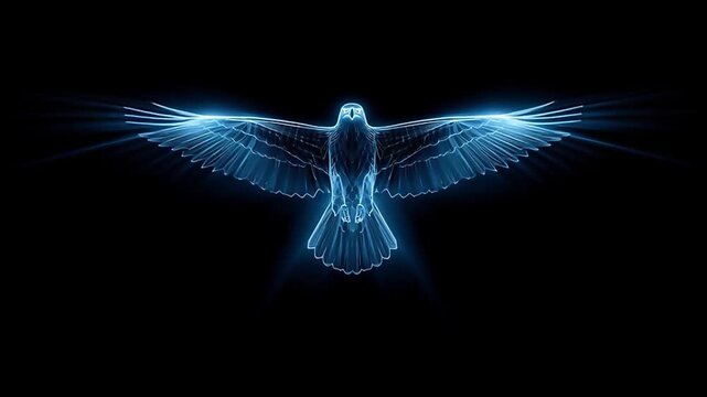 Glowing Eagle: Digital Art of a Majestic Bird in Flight on Black Background