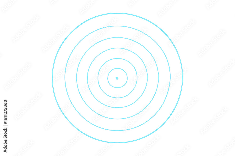 Poster expanding light blue concentric circles radiating from center point on a transparent background, cre