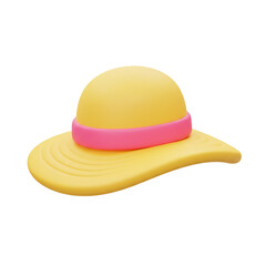 A vibrant yellow sun hat with a cheerful pink band offers stylish protection for sunny days and leisurely outdoor adventures.