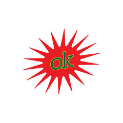 Red starburst with ok text isolated on transparent background