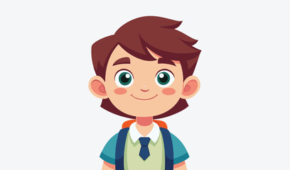 Happy young boy wearing a backpack ready for school