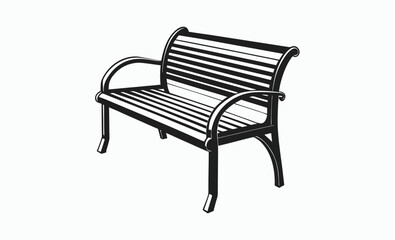 Park bench silhouette, outdoor seating icon, garden furniture shape, park bench silhouette vector 