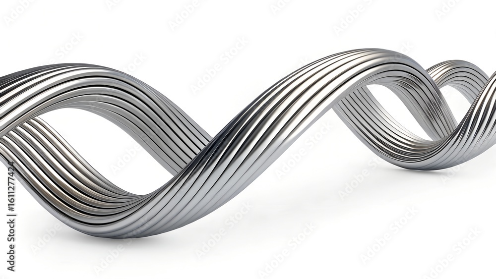 Poster metallic wavy squiggle line 3d shape isolated. futuristic chrome wriggling line banner, abstract tan