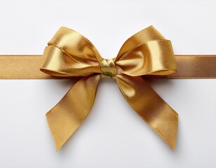 gold ribbon and bow top view on white background