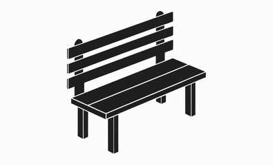Park bench silhouette, outdoor seating icon, garden furniture shape, park bench silhouette vector 