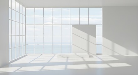 Obraz premium Minimalist white interior with shadows and light in modern architecture